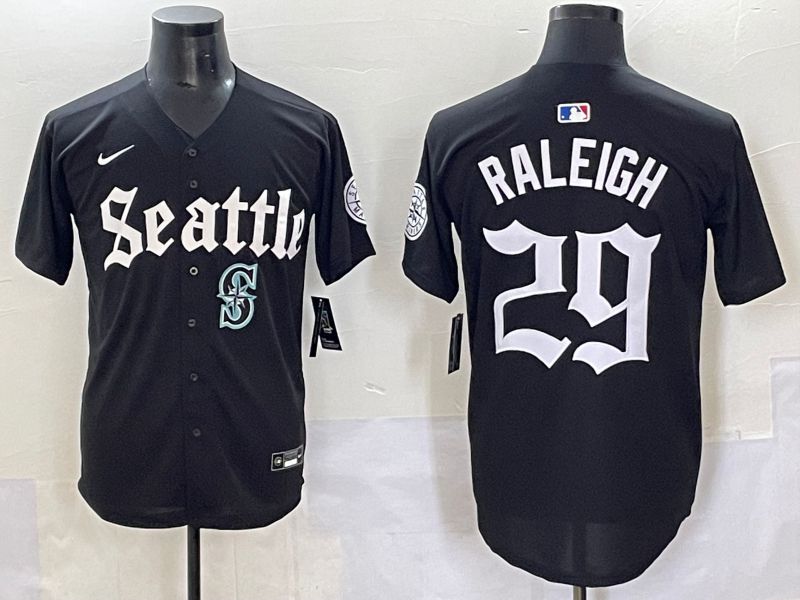 Men 2025 Seattle Mariners 29 Raleigh Black Five generations Joint Name Nike MLB Jersey style 62345